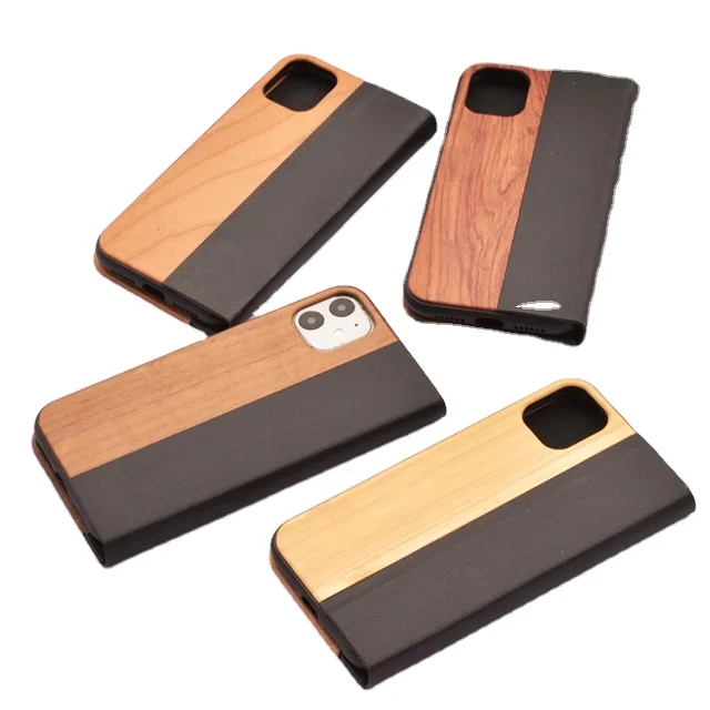 

For iPhone 11&12&13 wooden leather phone case real wood sticker with leather cover wooden phone case, Customized color