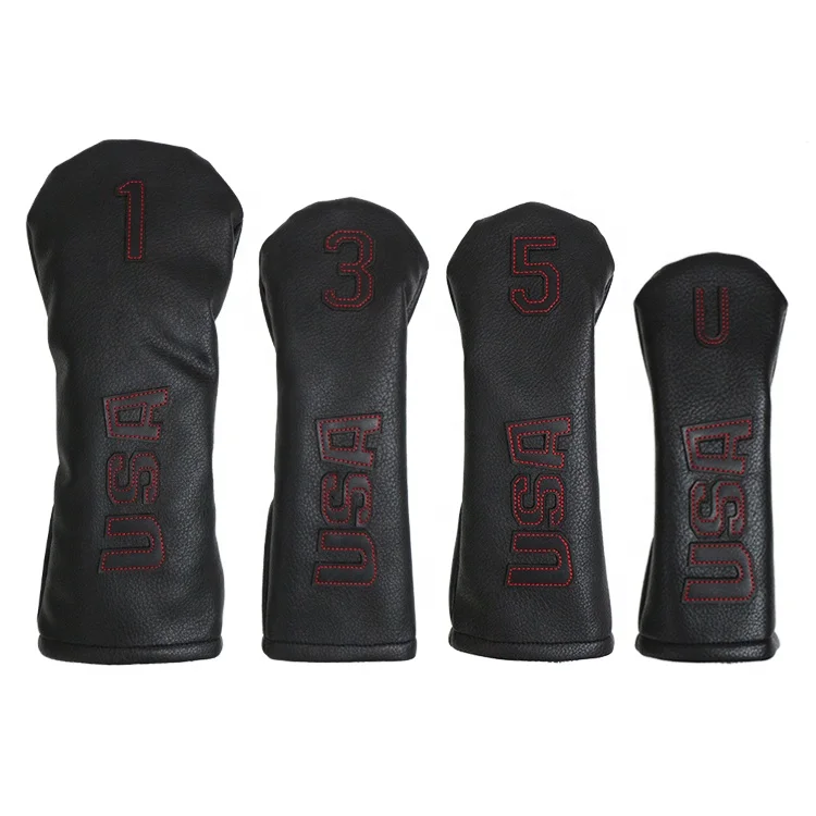 

OEM USA Black Golf Driver Head Cover PU Leather Wood Headcovers For 460cc Drivers, Black & red stitch