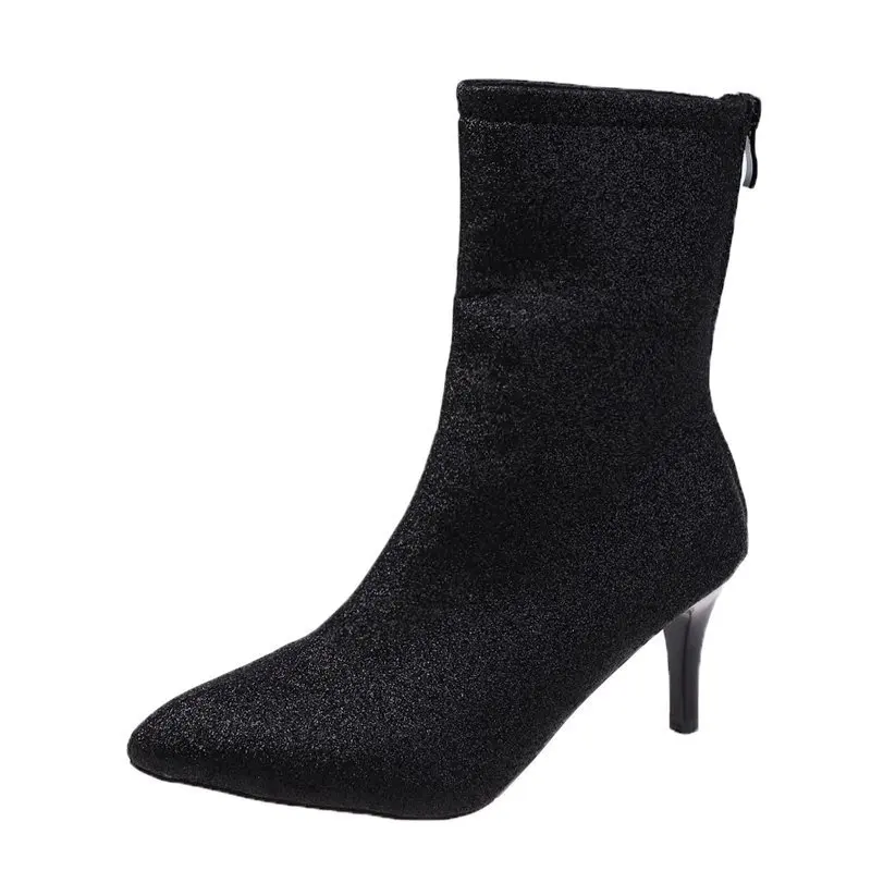 

Hot Selling Bootie Fashion Slip On Black Winter Stiletto Heel Boots for Women Ladies Girls