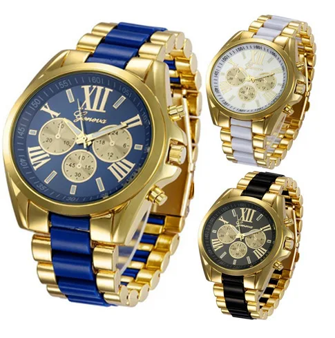 

Fashion Gold Luxury Steel Geneva Color Roman Scale Men's Watches Brand Geneva Women Dress Casual Wristwatches, 4 colors