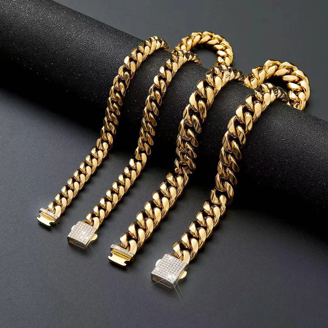 

Hip hop Jewelry 6mm 8mm 12mm 14mm 16mm Miami Gold Plated Cuban Link Chain Necklace Stainless Steel Necklace For Ice Men Jewelry