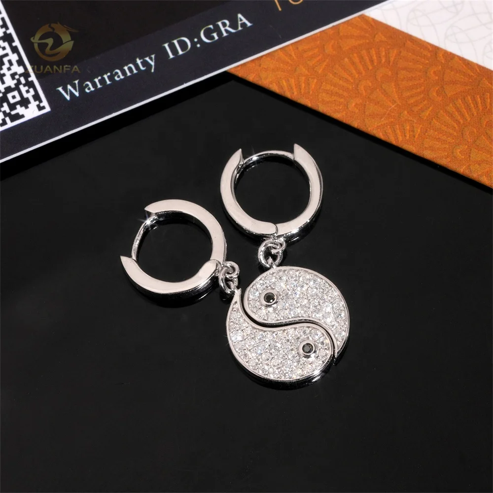 High Quality Fashion Ying Yang Drop Charm Earrings 925 Silver Moissanite Hoop Diamond Earring