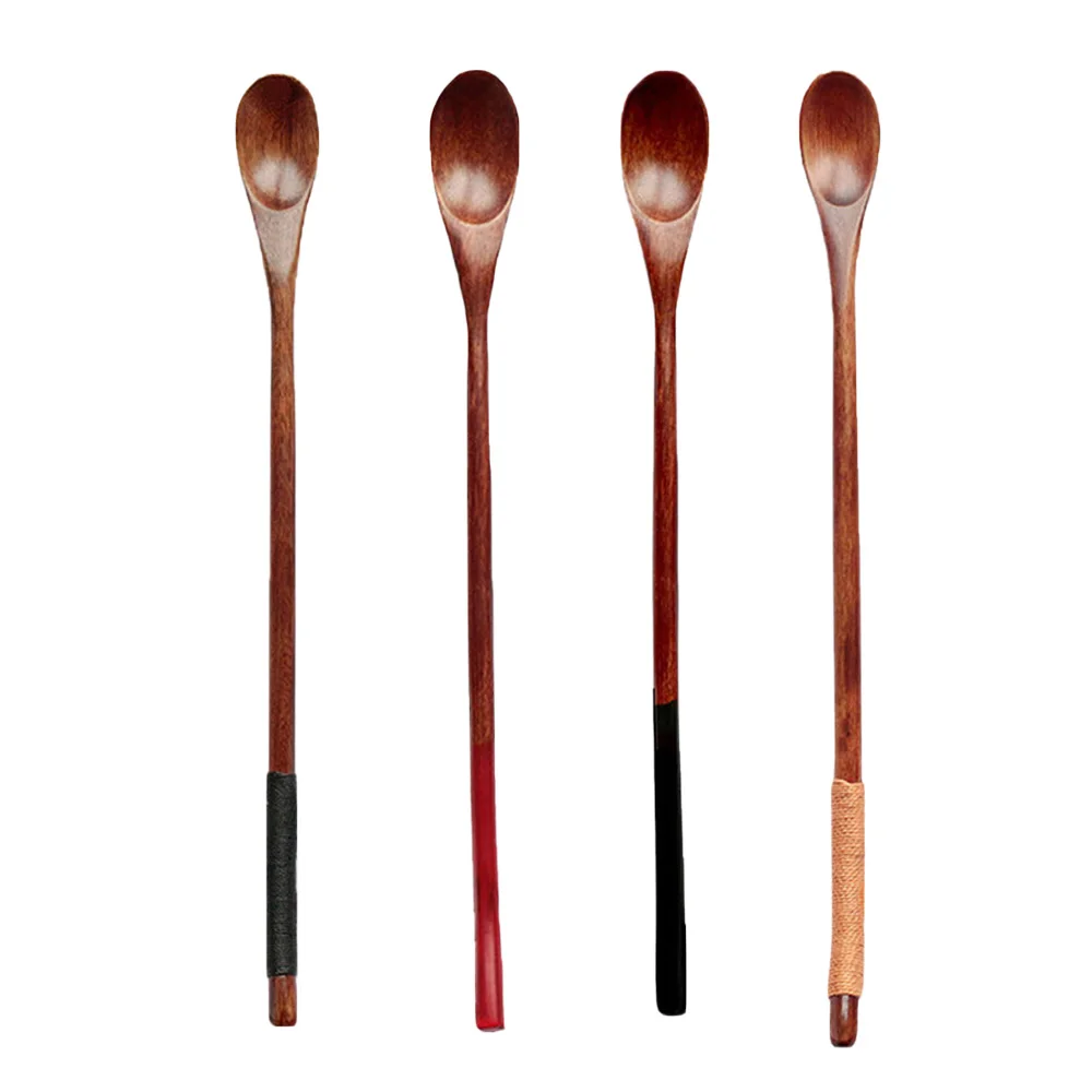 

wooden spoons Natural Long Handle Stirring Wood Spoons for Drink Dessert Honey Coffee, Wood color