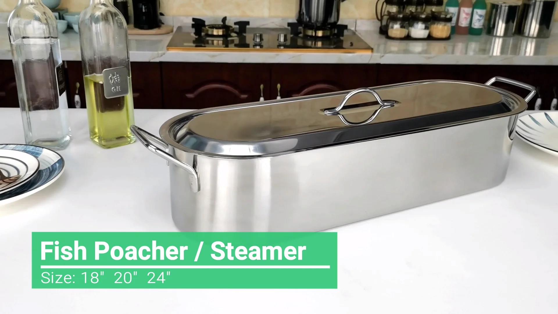 Premium Cookware 3pcs Stainless Steel Fish Poacher 18 Inch Fish Poacher