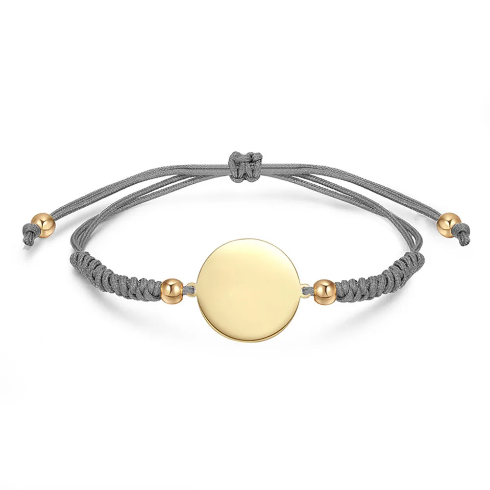 Factory Stainless Steel Silver Rose Gold 18k Gold Round Disc Charm Knots Macrame Rope Cord Bracelets Personalized logo Bracelet