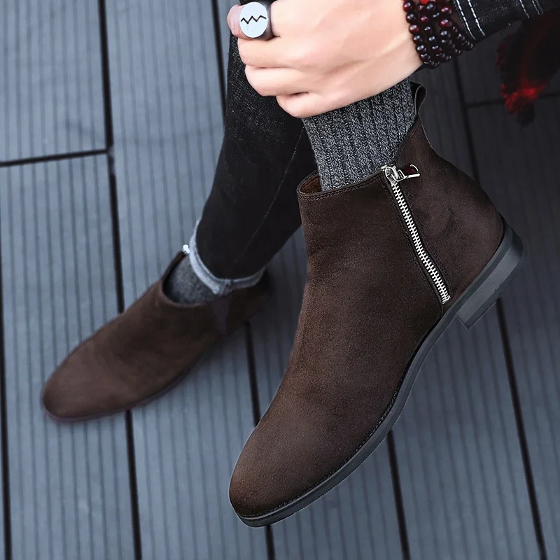 

Winter Korean Style Hair Stylist High Top Pointed Casual Leather Shoes British Style Warm Boots, Picture