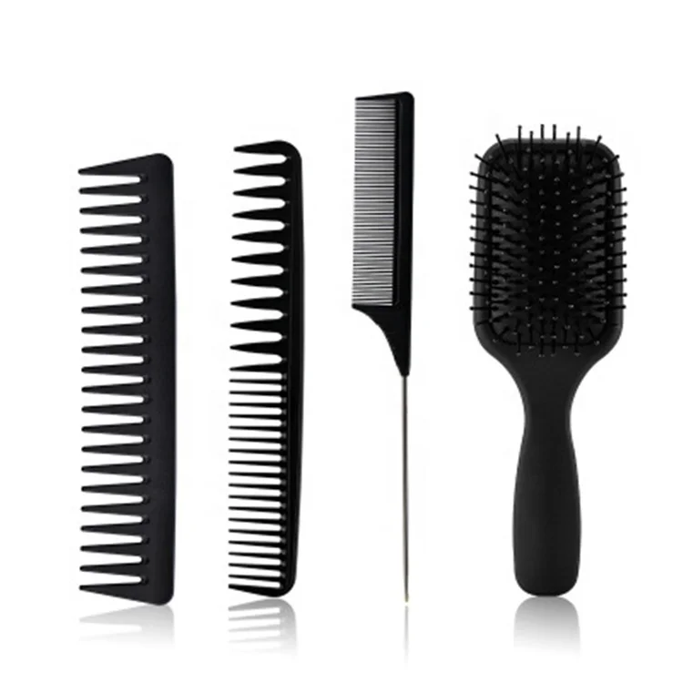 

4 Pieces Black Barber Style Anti-static Detangling Hair Brush Wide Tooth Comb, Black,pink,blue,purple,green,etc.