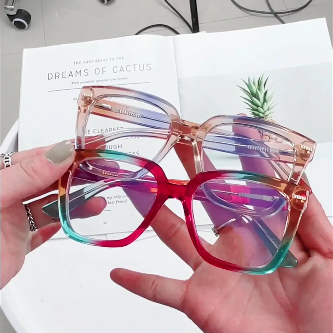 

New arrival Candy Color Eyewear Customize Logo Acetate Blue Light Blocking Glasses Women Square Optical Frames