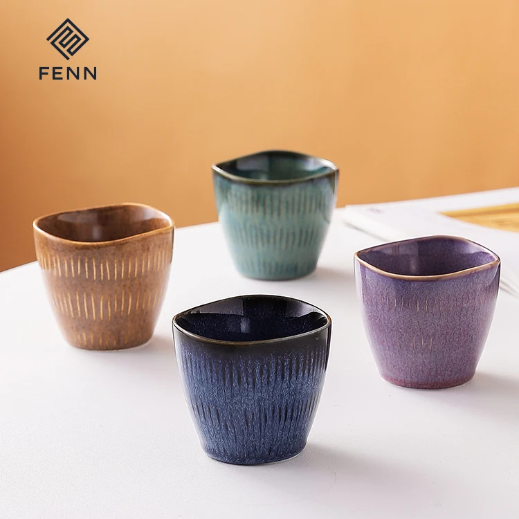 

High- end product reactive effect irregular rimmed ceramic cup / glazed coffee cup nice ceramic type porcelain custom mug cups