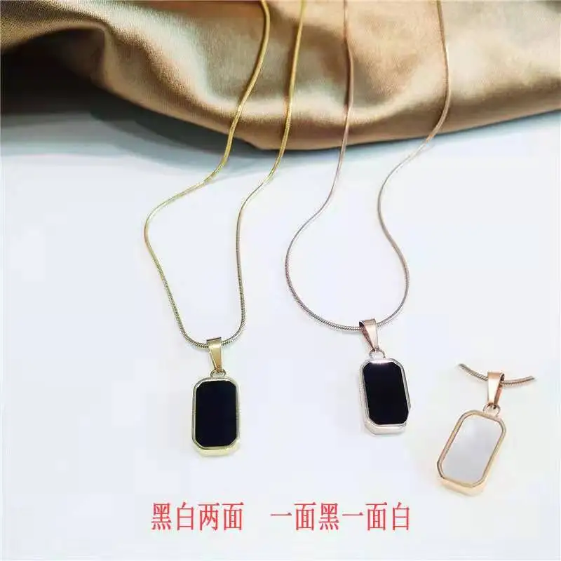 

Fashion stainless steel necklace titanium steel small square brand black and white fritilla chain pendant babygirl Stainless Ste