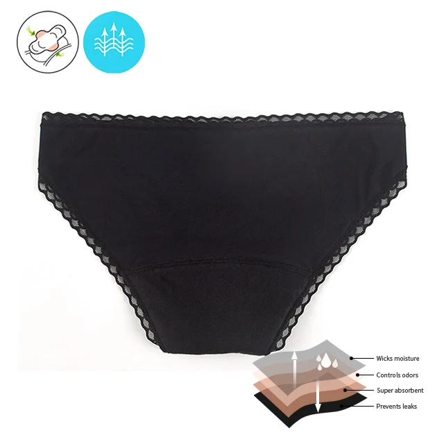 

Recycles Period Panties Teenagers Light Seamless Mesh Knitted Underwear Postpartum Comfort Panty For Period, Black