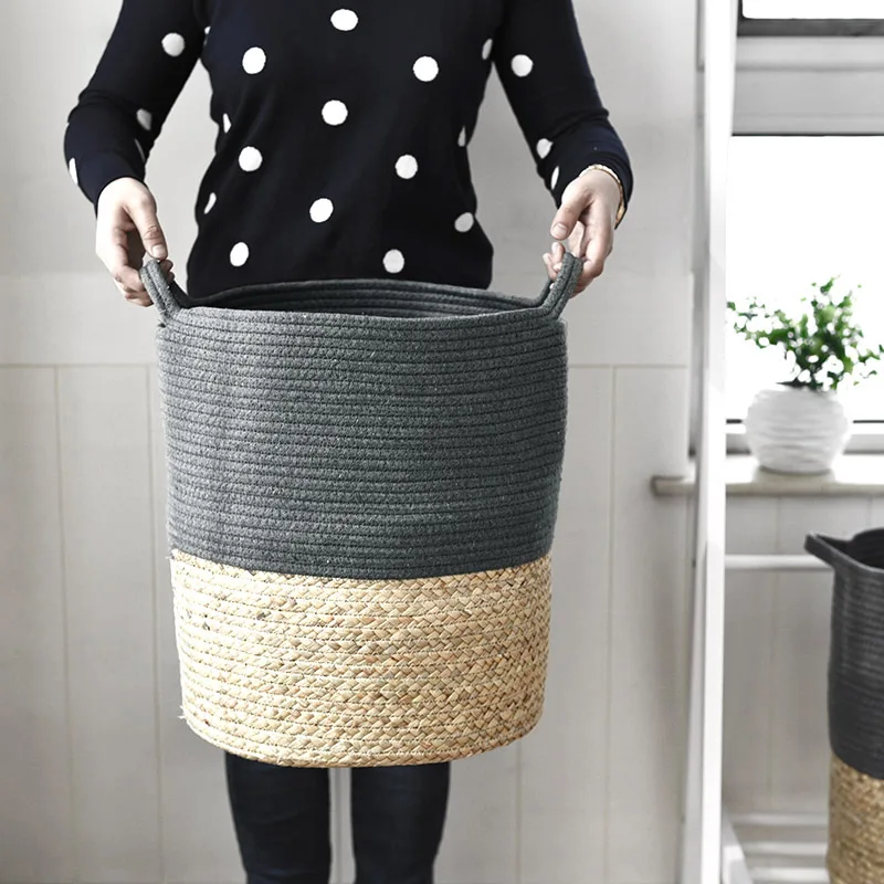 

Living Room Decorative Woven Laundry Cotton Rope Storage Basket Baskets, Customized color