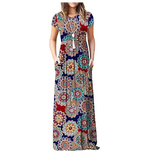 

2020 Summer Fashion Hot New Print Short Sleeve Pocket Long dress, Colors