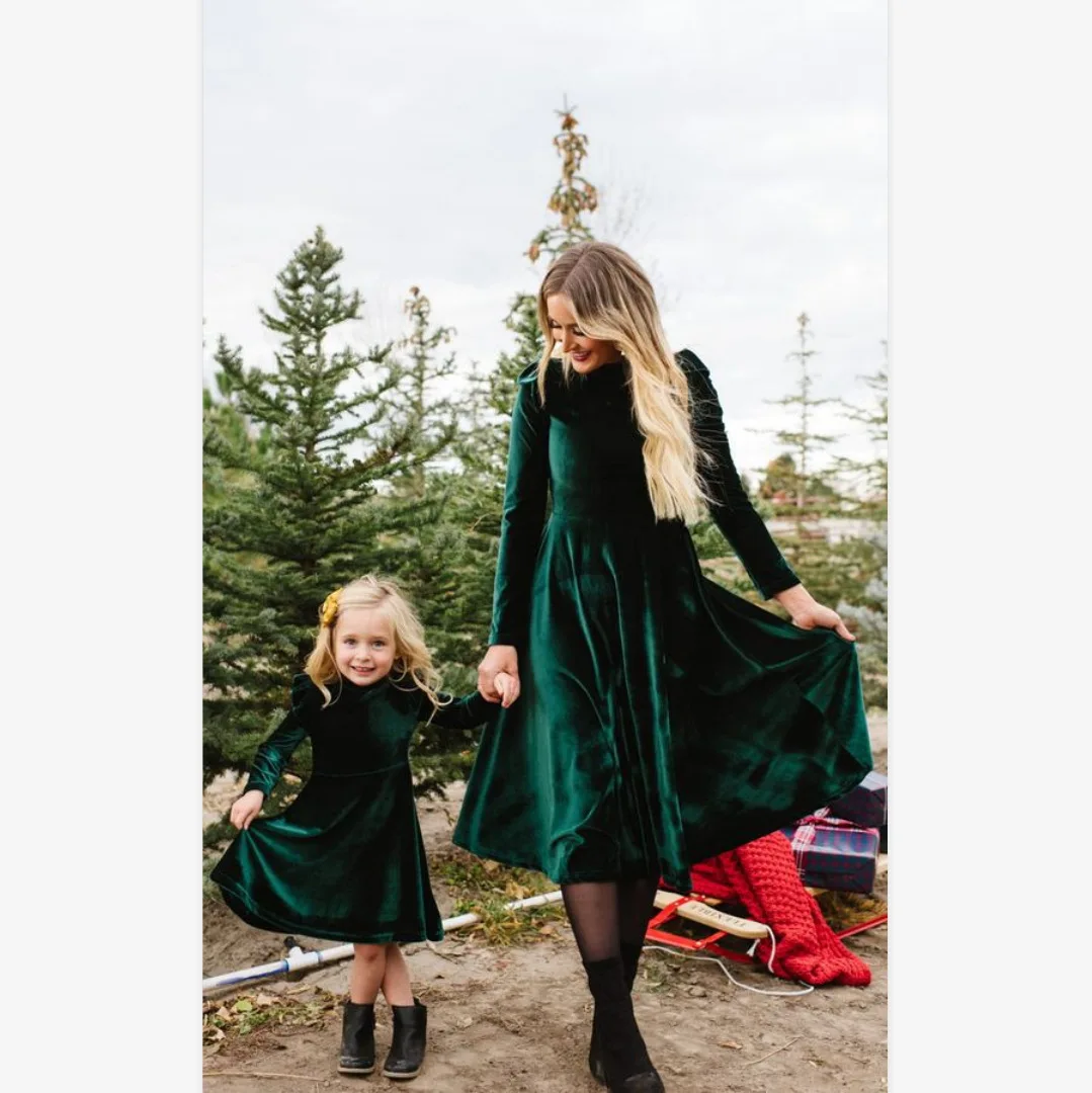 

new style hot sale velvet long sleeved parent-child one piece dress mother and daughter matching outfit dress, Picture