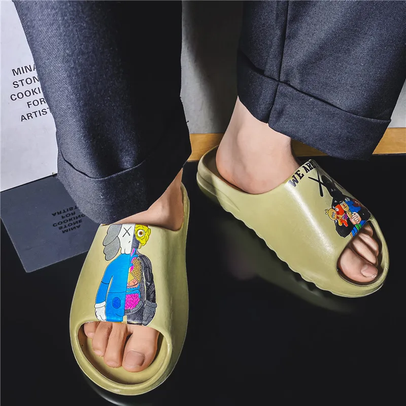 

2021 summer cartoon print pink dropship yeezy slides adult