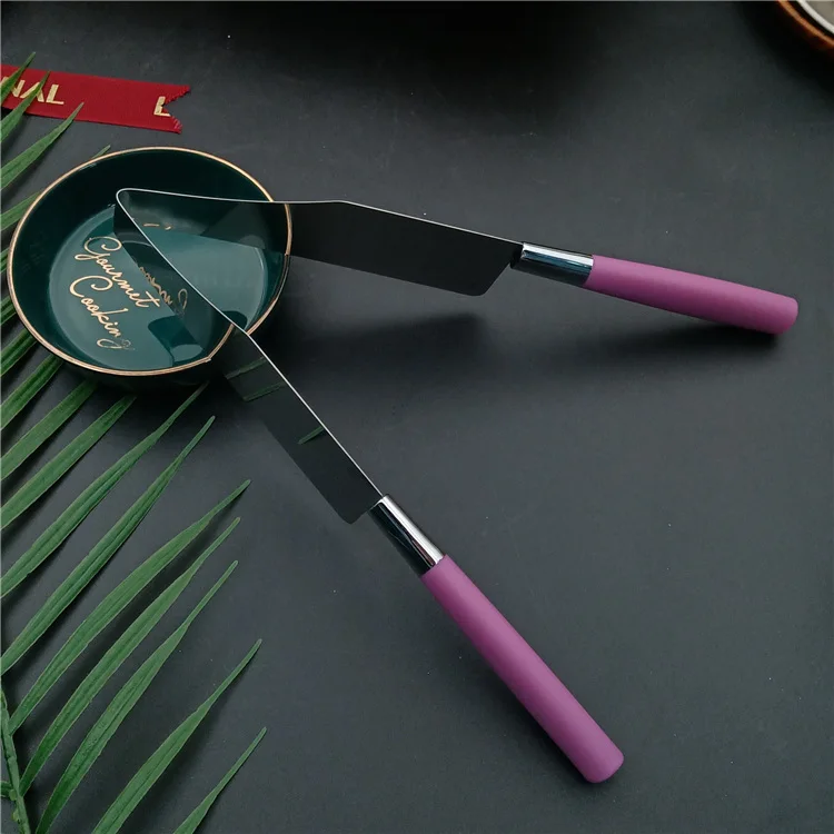 

Top selling stainless steel Cake Clipper flatware set, Silver +purple