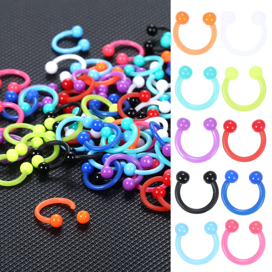 100Pcs/Pack Soft Acrylic Horseshoe Ring BCR Nose Septum Hoop Ring Colorful Lip Piercing Ear Helix Cartilage Piercing Jewelry