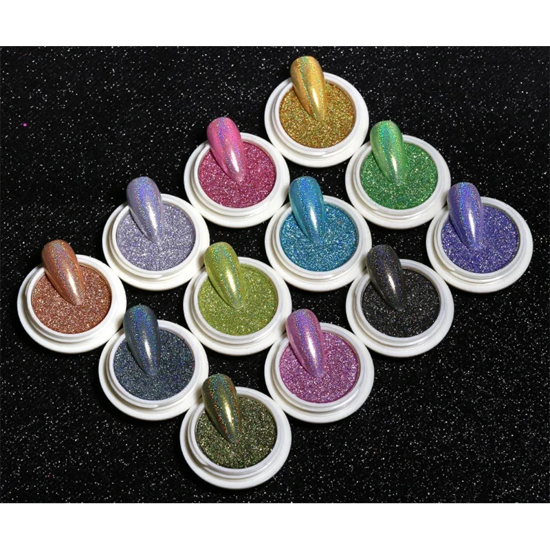 

Solid Sugar glitter collection holographic art nail 6 colors/set Solvent-resistant solid chunky powder pigment press on nails, 12 colors