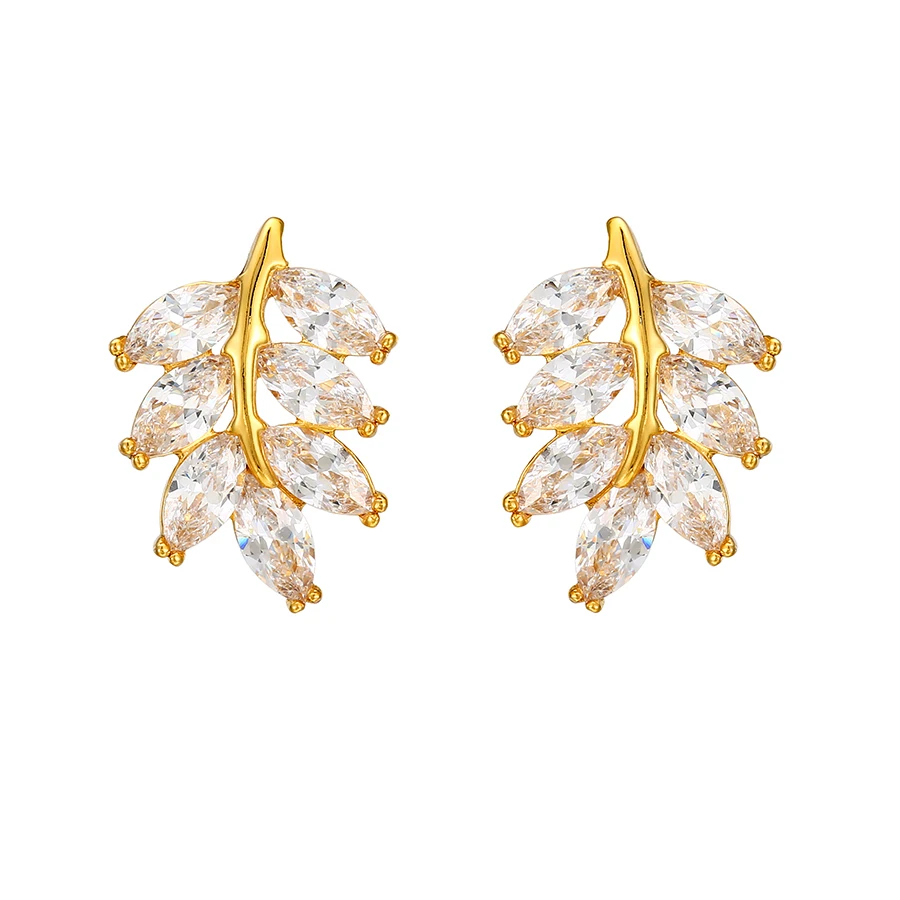 

E-212 Xuping trendy 24k gold plated jewelry earrings, cubic zirconia customized earrings, luxury crystal leaf women earrings, 24k gold color