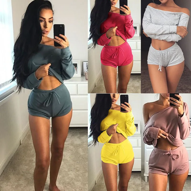 

WW-1176 Hot Style 5 Color 4 Yards Fleece Suits Hoodie Suit Comfy 2 Piece Set Women Sexy, Customized color