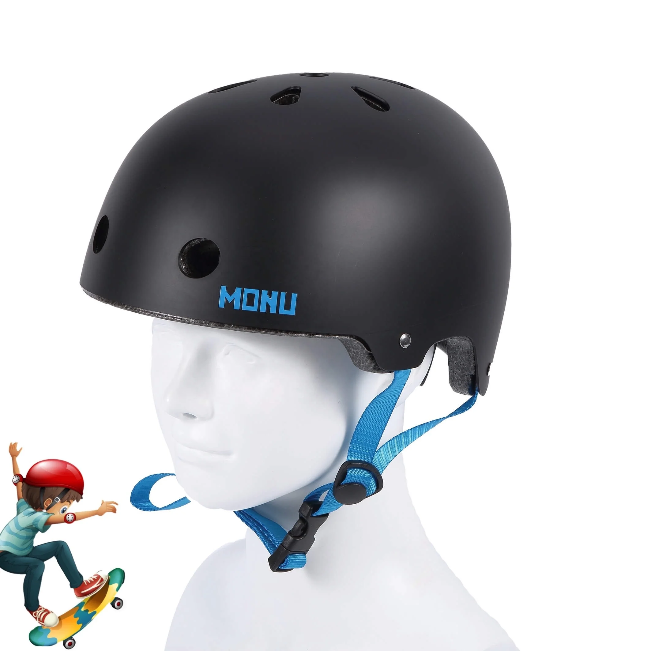 

Monu RTS Black Hot Sale Custom ABS Shell Outdoor Street Bike Skating helm Skateboard helmet with CE en1078 SPSC Certification