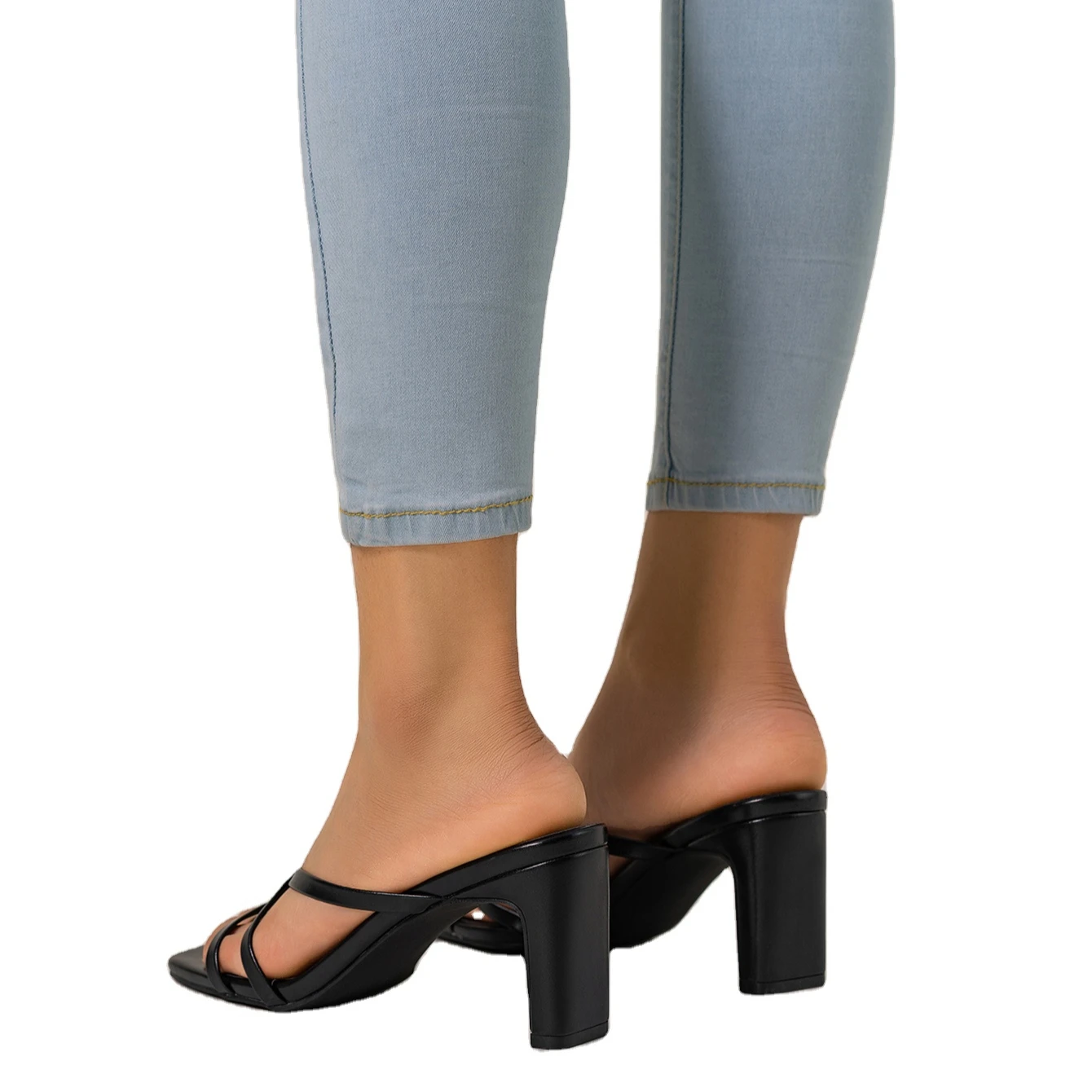 

Summer New Fashion Simple Black Women's High-heeled Sandals, Black blue
