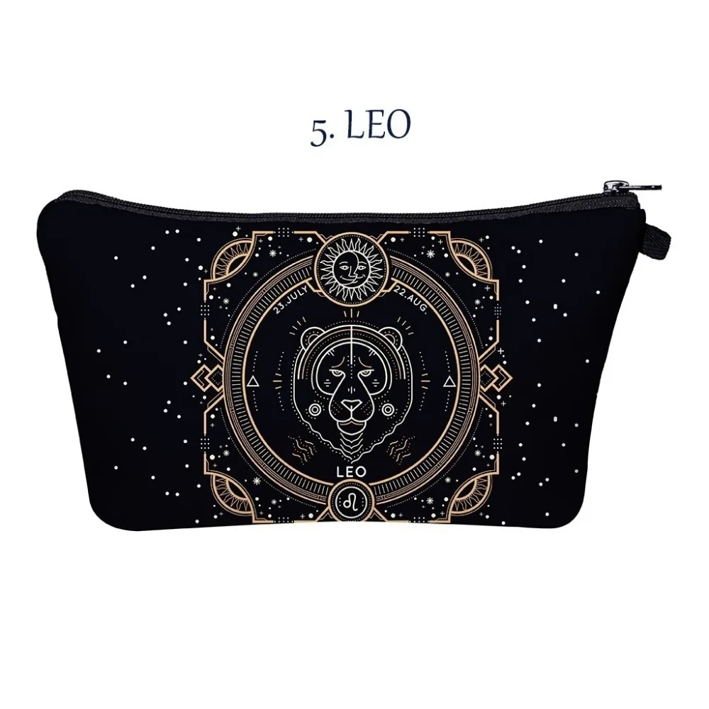 

Newest Style Mysterious Black Zodiac Exclusive Custom Makeup Toiletry Bag for Travelling Makeup Brush Bag Wash Pouch, Red,black,white,grey