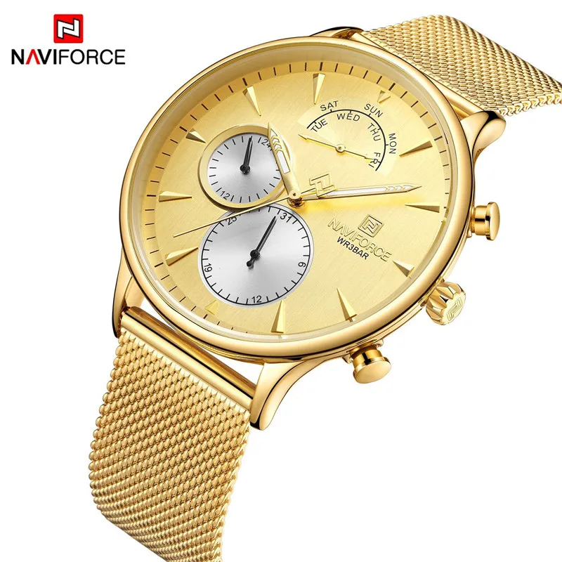 NF-3010 Men's Watch Fashion Mesh Stainless Steel Ultra Thin Simple Business Quartz Watch 3ATM Waterproof Naviforce Wristwatch