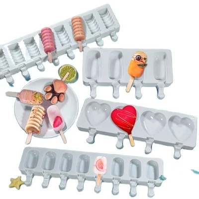 

DIY Creative Chocolate Popsicle Ice Ice Mold Hot Sales 8 Ice Cream Silicone Mold, White