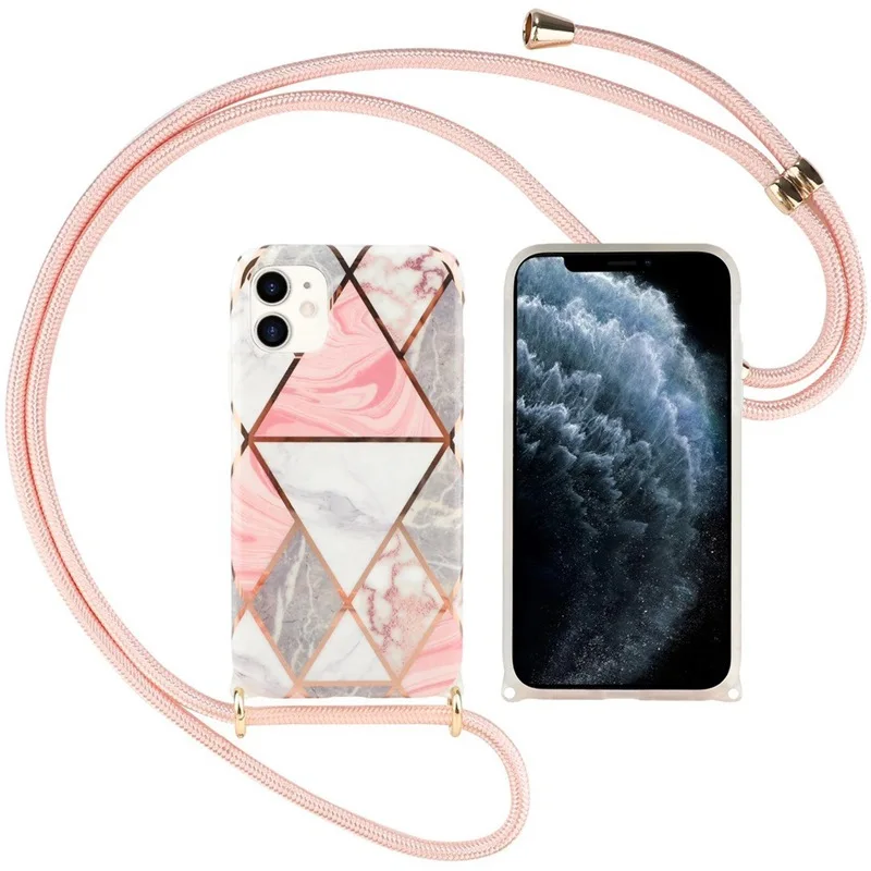 

IMD Cord Lanyards Rope Luxury Strap Marble Necklace Crossbody Phone Case For Iphone 12 11 For Samsung S20 A51, Multi