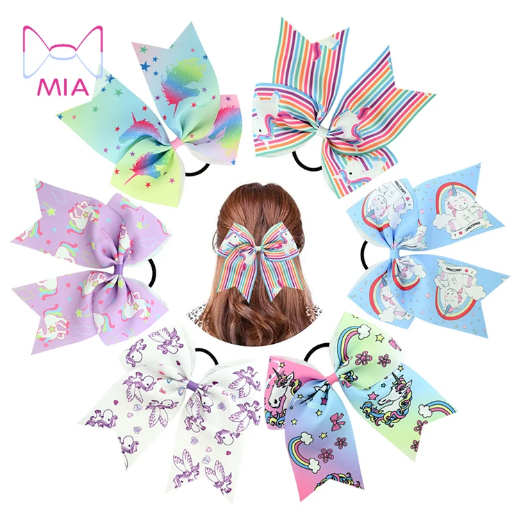 

Free Shipping printed unicorn cheerleader hair bow pony tail girl hair band 834, Picture shows