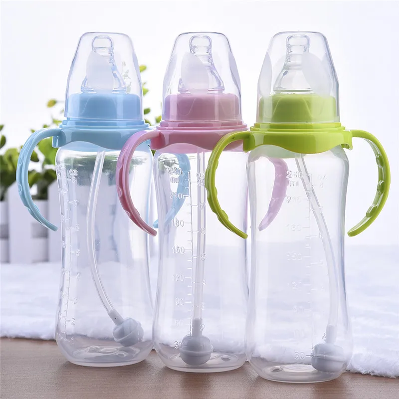 

High Quality BPA Free 8oz/240ML PP Baby Feeding Bottles With Handle, Customized color