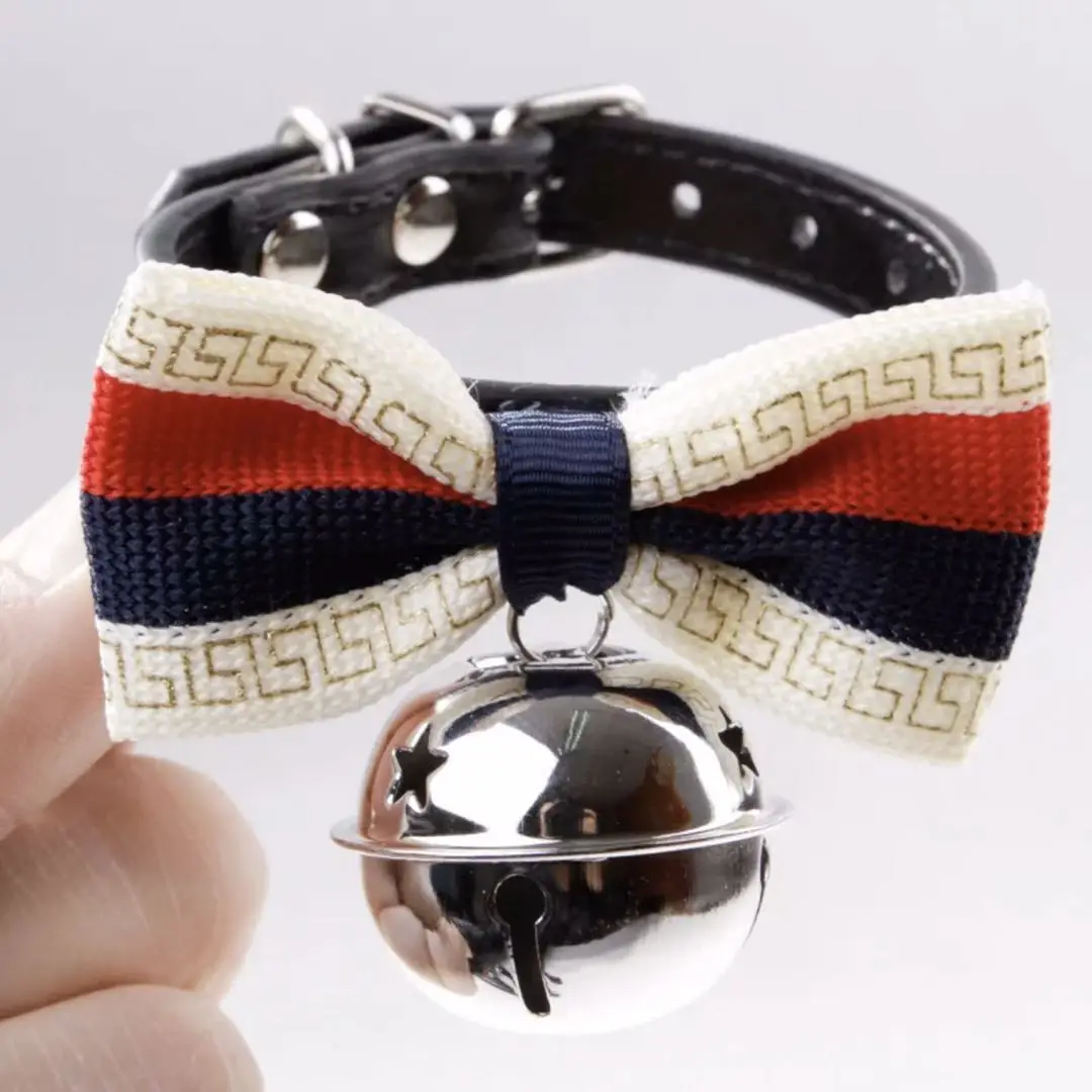 

Fashion Bow Bell Collar Pet Products Dog Bell Tie Polka Dot Stripe Exquisite and Safe Suitable for Cats and Small Dogs