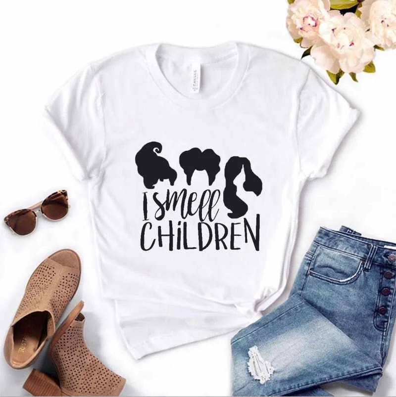 

Halloween Women's Top I Smell Children Dren Witch Print Round Neck Short Sleeve T-shirt