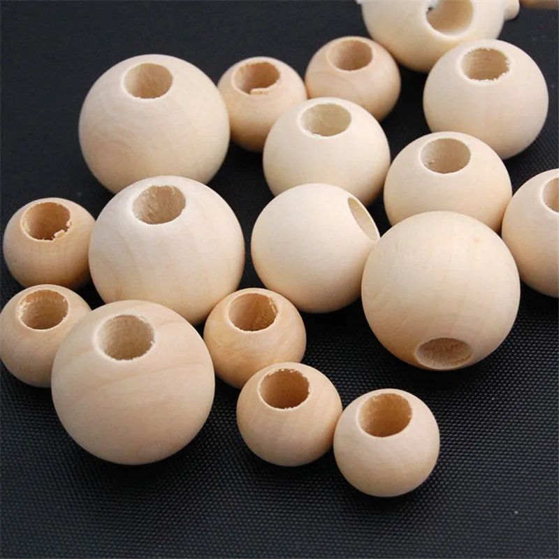 

For Jewelry Making DIY Bracelet Bead Accessories Loose Ball Beads Big Hole Wooden Round Wood Natural  100% Wood B19111201, Natural wood color
