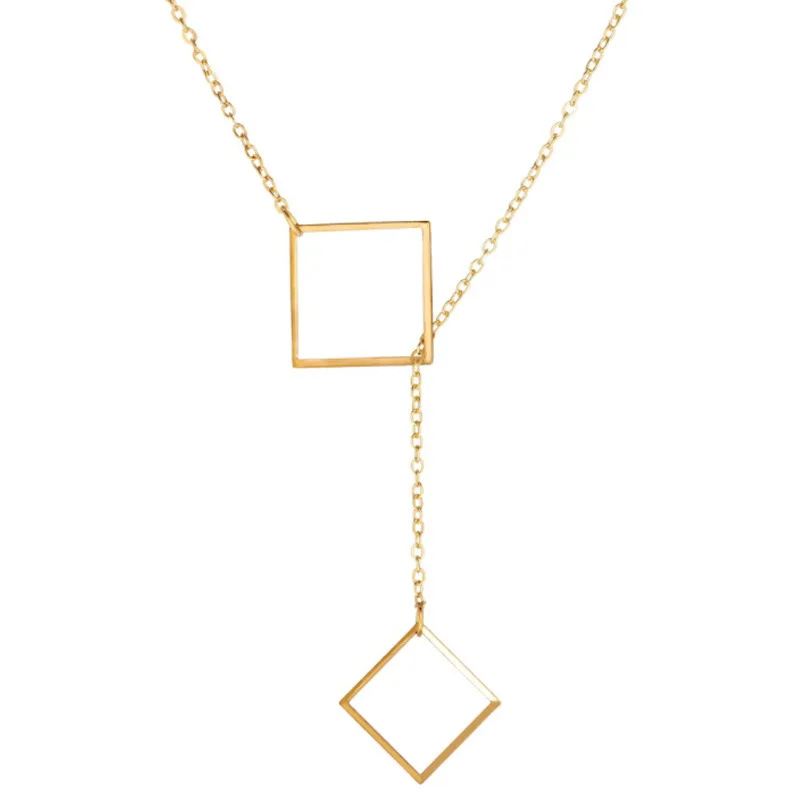 

00288-1-1 Creative retro simple geometric Square Pendant Necklace