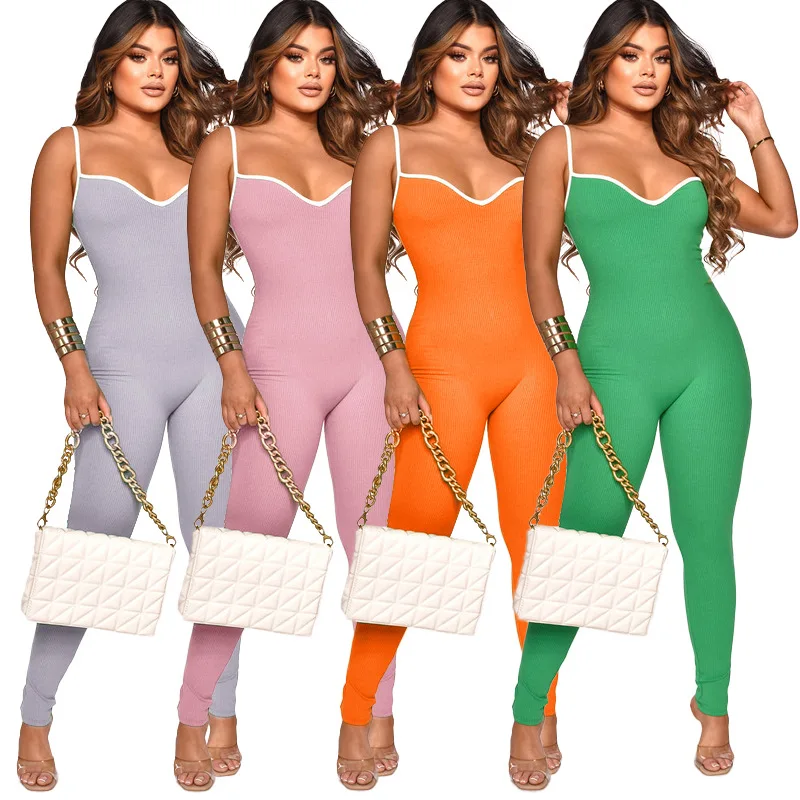 

M4421 - sexy fashion solid color slip sleeveless women jumpsuit
