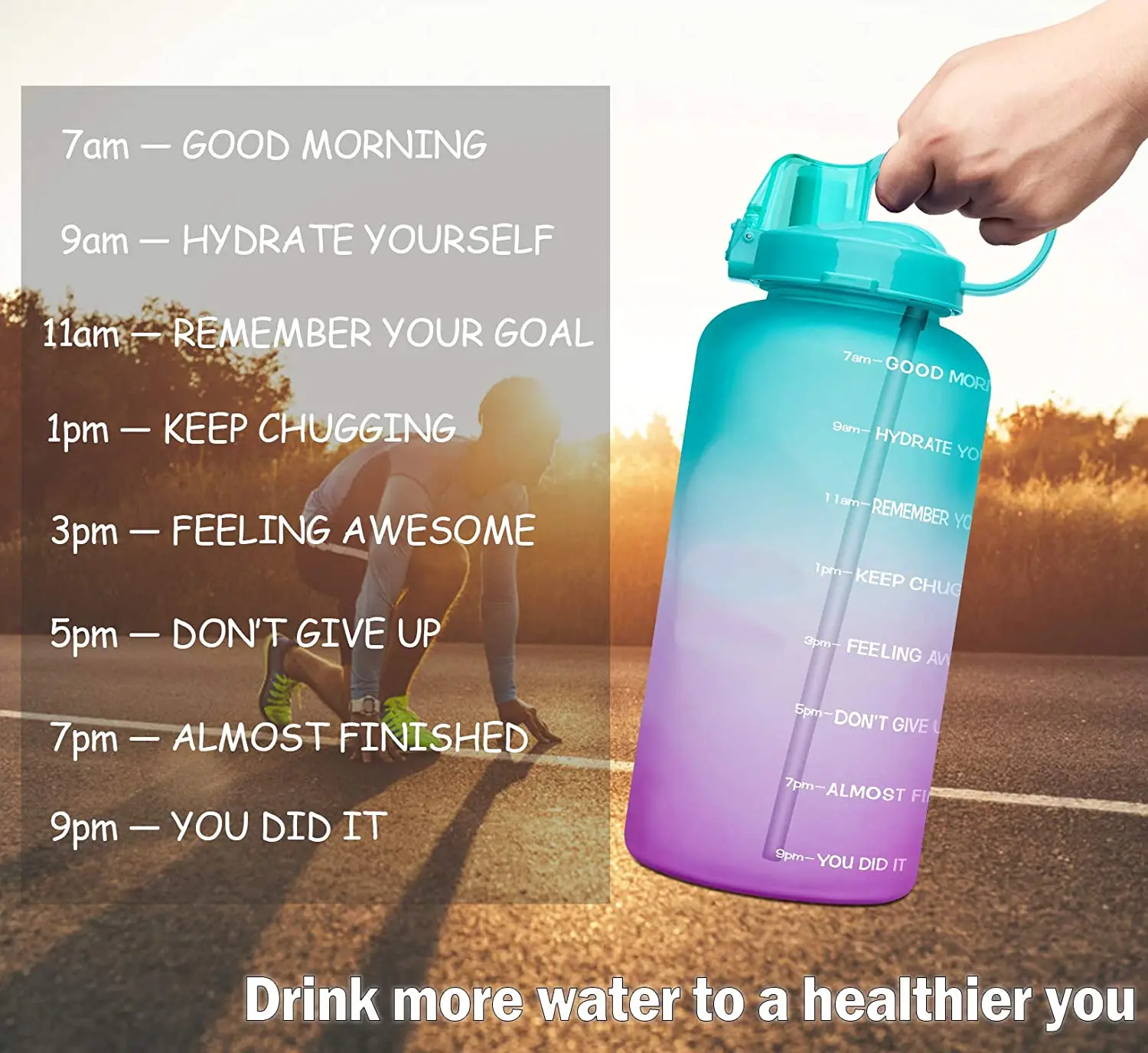 Gallon Water Bottle With Unique Timeline/measurements/goal Marked Times For Measuring Your Daily