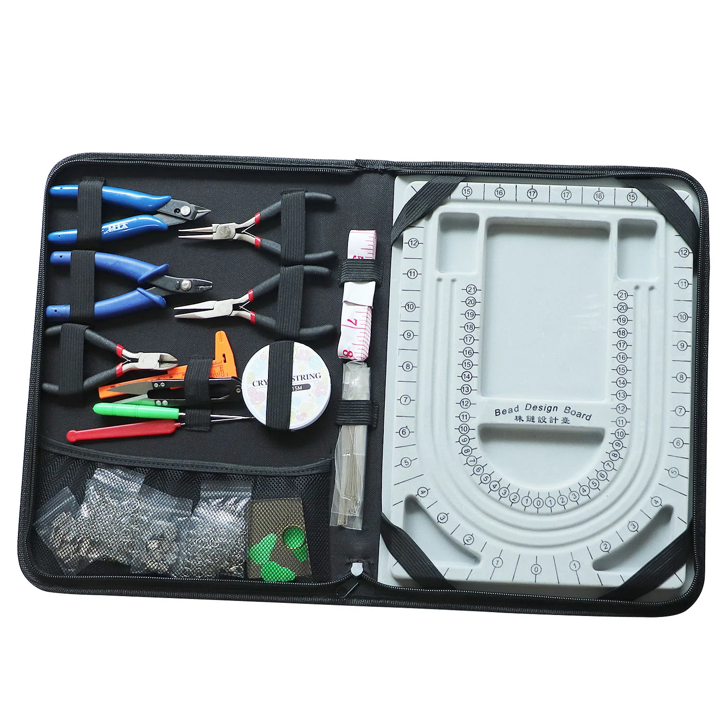 Jewelry Making Tool Kit Wire Cutter Round Nose Pliers Side Cutting Pliers Scissor Vernier Tape Measure Beading Tweezers Awls