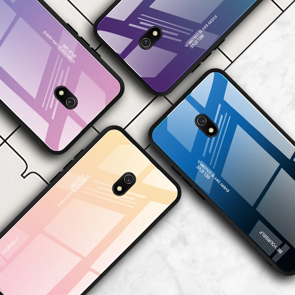 

Factory wholesale Tempered Glass Back Mobile Phone Case for Redmi 8A, 7 colors