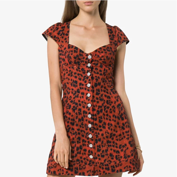 

Trendy design Summer Leopard Print Dress Women Clothing Mini Dress, Red or custom colors