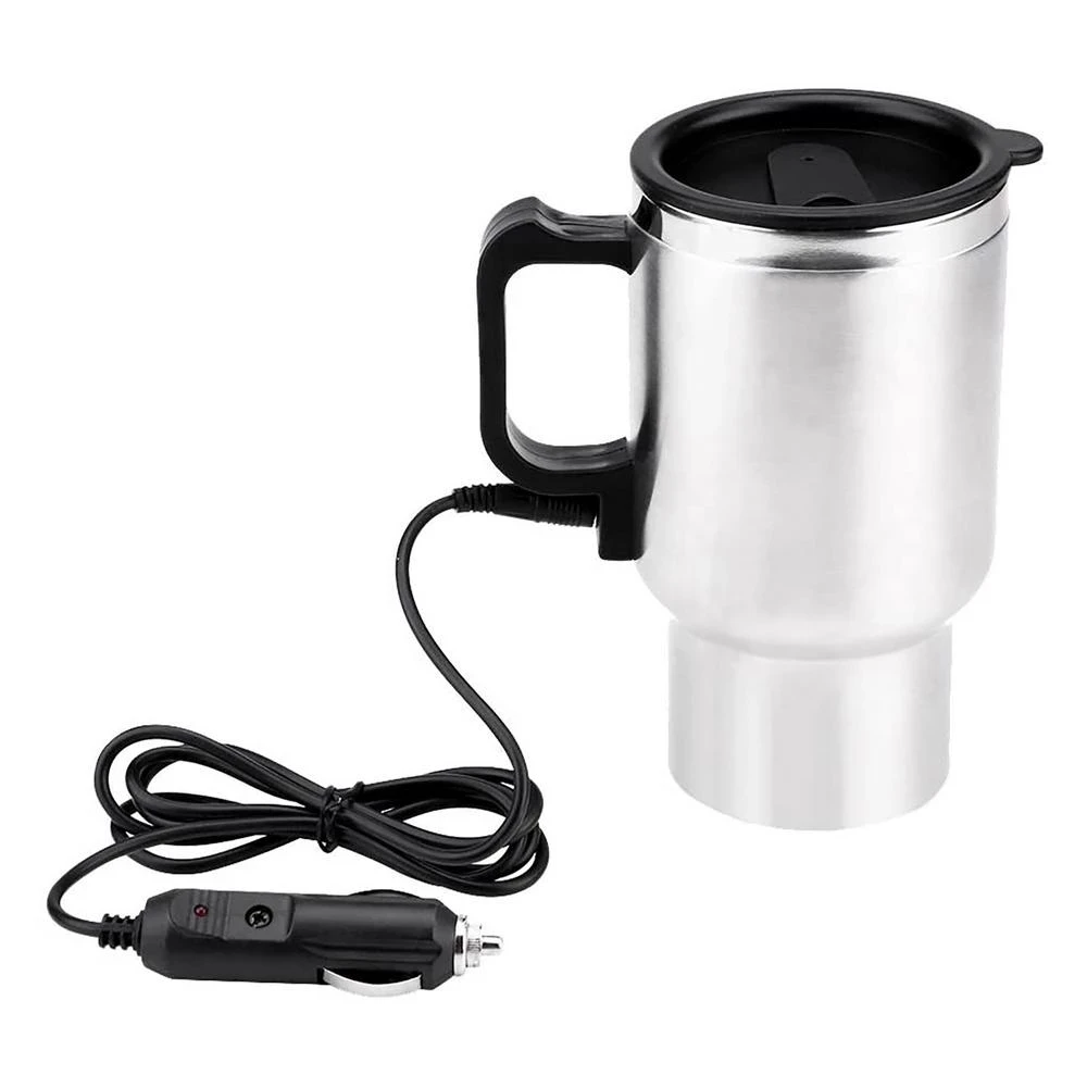 

A2731 450ml Auto Car Heating Stainless Steel Cup Travel Coffee Tea Heated Vacuum Flask Mug Car Electric Heating Mugs With Handle, As pic