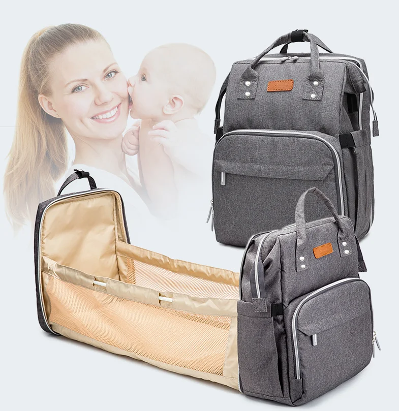 

Multifunctional Folding Mommy Bag Travel Bassinet Foldable Baby Bed Diaper Bag Backpack Changing Station With USB Charging Port