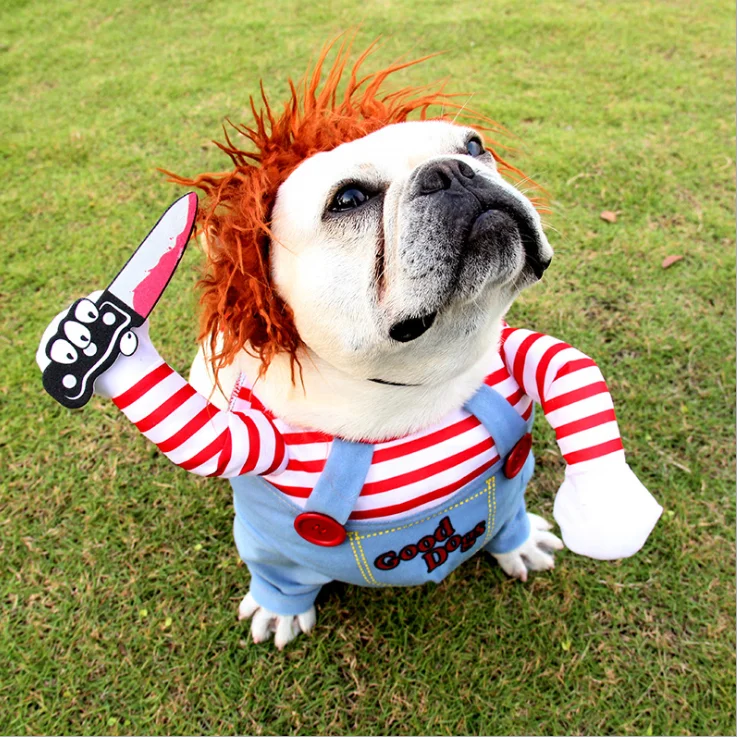 Chuckyy dog costume Amazon hot selling funny pet chucky dog clothes chuckyy doll Holding a Knife Halloween pet dog Costume