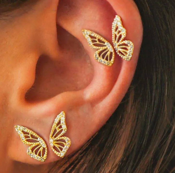 

jialin jewelry women ins vintage summer gold four sets butterfly earrings