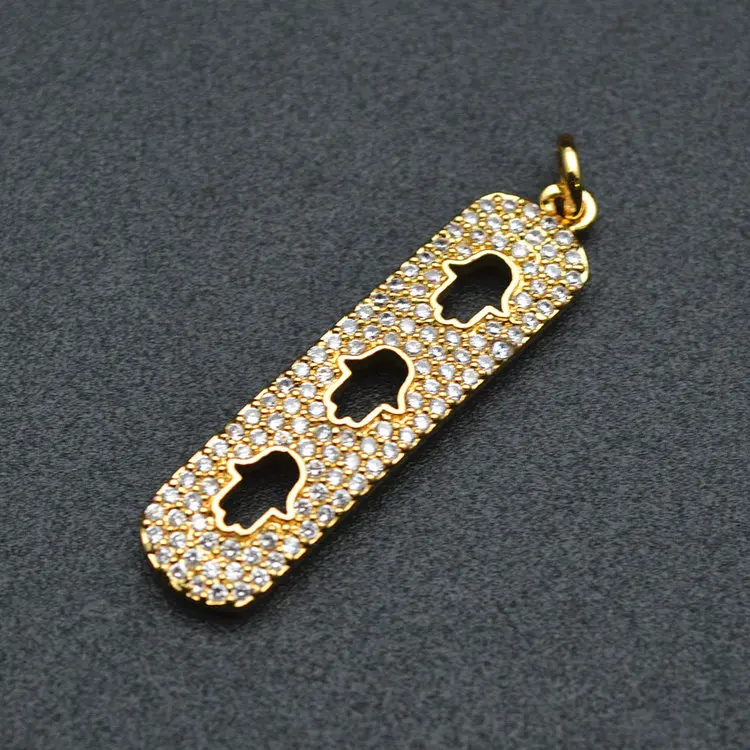 

CZ Beads paved Cute Hand Hole Square shape Metal Charm Pendants Fit Necklace Making