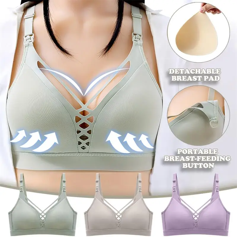 

Wholesale OEM Front Open Wireless Mommy Wear Maternity Women Pregnancy Nursing Bra Brassiere Nursing Bra Maternity #1875, Purple, green, beige