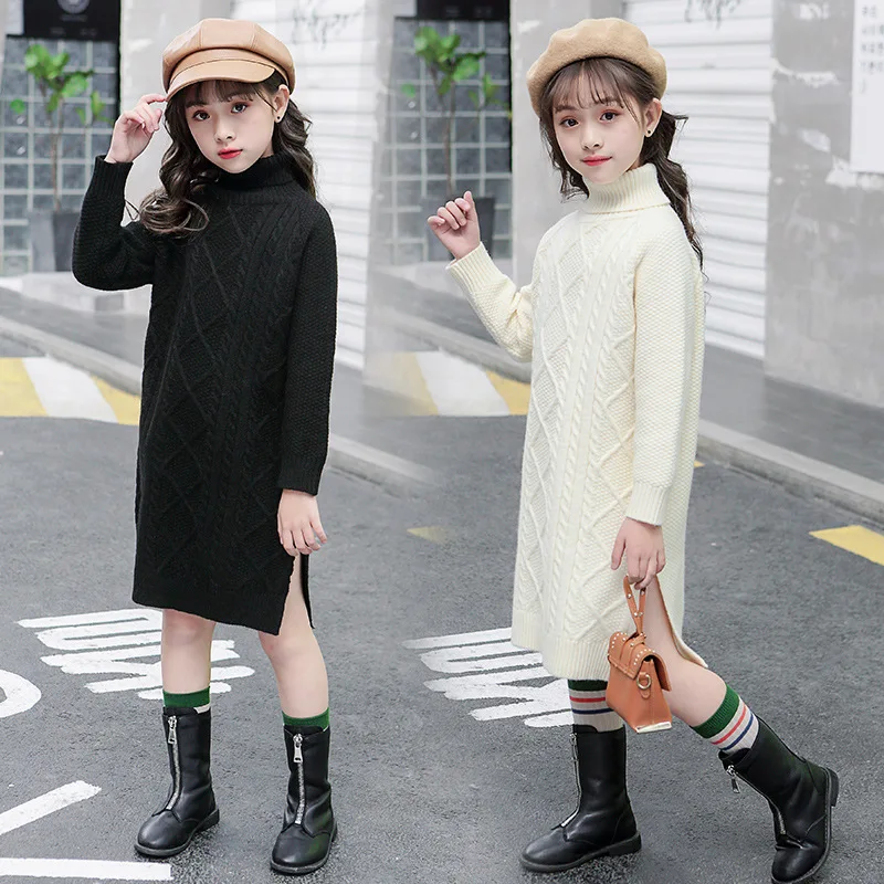 

Girls solid color turtleneck sweaters for winter high-necked hedging thick children's clothing long bottoming dress kid