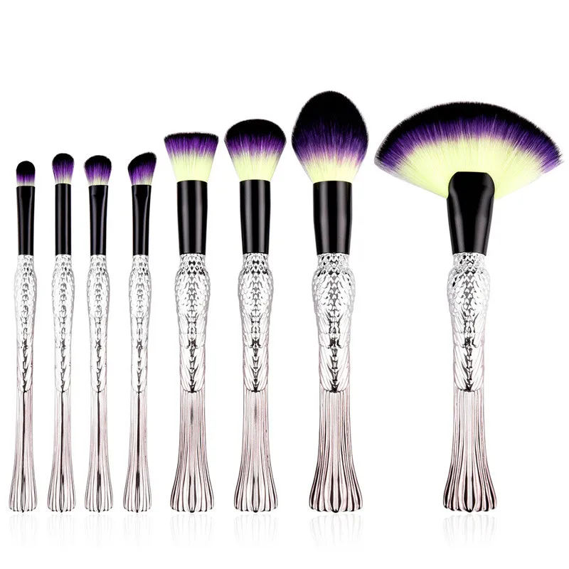 

Hot sell ZNYBEAUTY 8pcs makeup brush set with art carved rainbow gradient plastic handle high quality