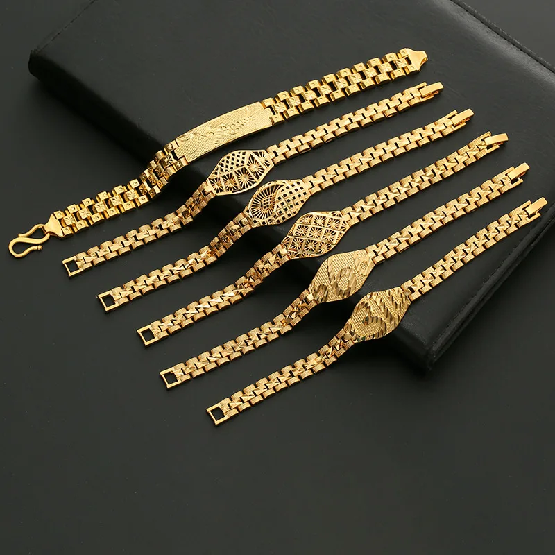 

Trendy Plated 24K Gold Multi Shape Punk Bracelet Curb Cuban Chain Gold Color Bracelets Bangle For Men Women Jewelry No Fade, Silver